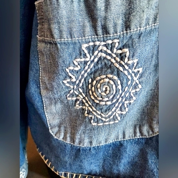 Tantrums bohemian embroidered denim jacket, sz L - Picture 6 of 7